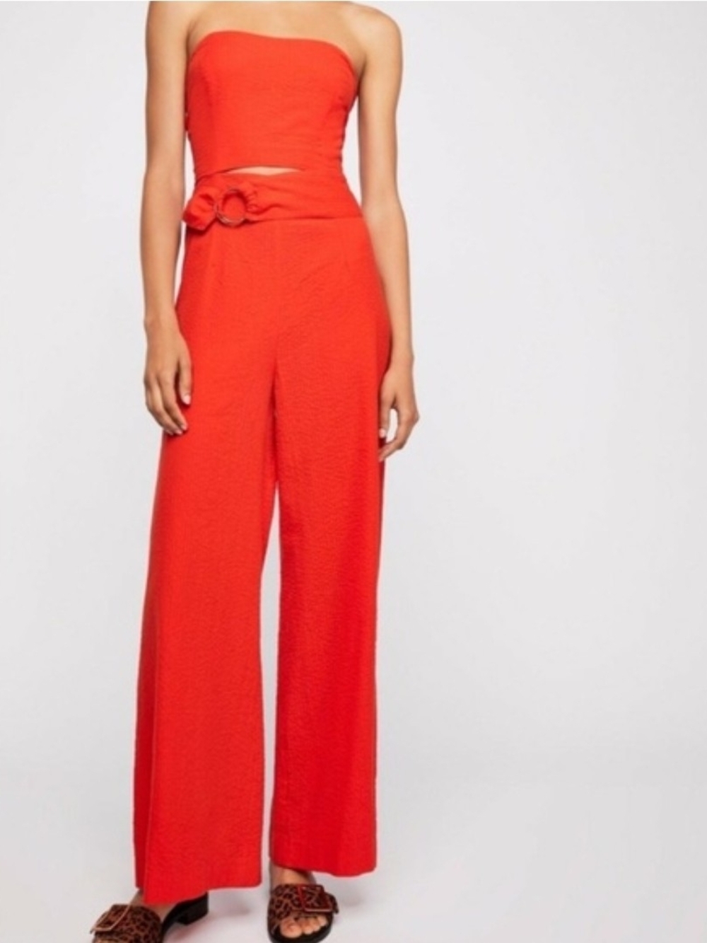 Free People Strapless Wide-Leg Jumpsuit in Red